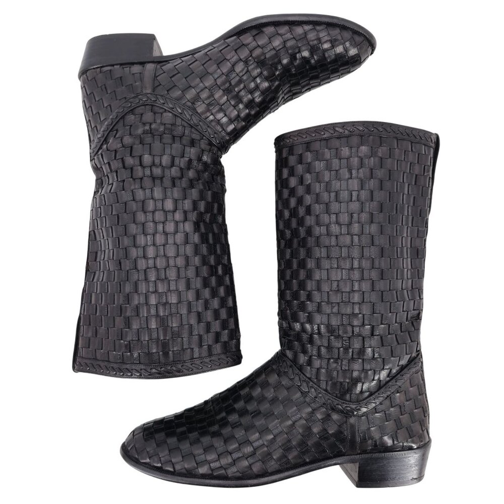 Vintage Bally Italy Full Hand Woven Calfskin Boots Mens 8.5 Dress Western Cowboy - Picture 3 of 15